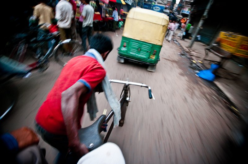 TAKE A TRIP! Its often a good idea to get around the streets on another mode of transport and not just your feet. This rickshaw ride was terrifying! But switching to a low shutter speed allowed for a speedy motion shot from an interesting angle.