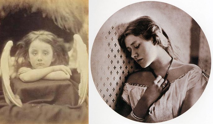 Left photo: 'I wait', 1863; Right photo: 'Sadness', 1874