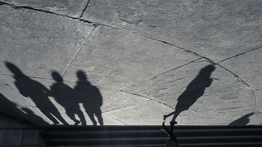 City of Shadows (Shadows of people on Trafalgar Square, London - reversed) by Rose Atkinson