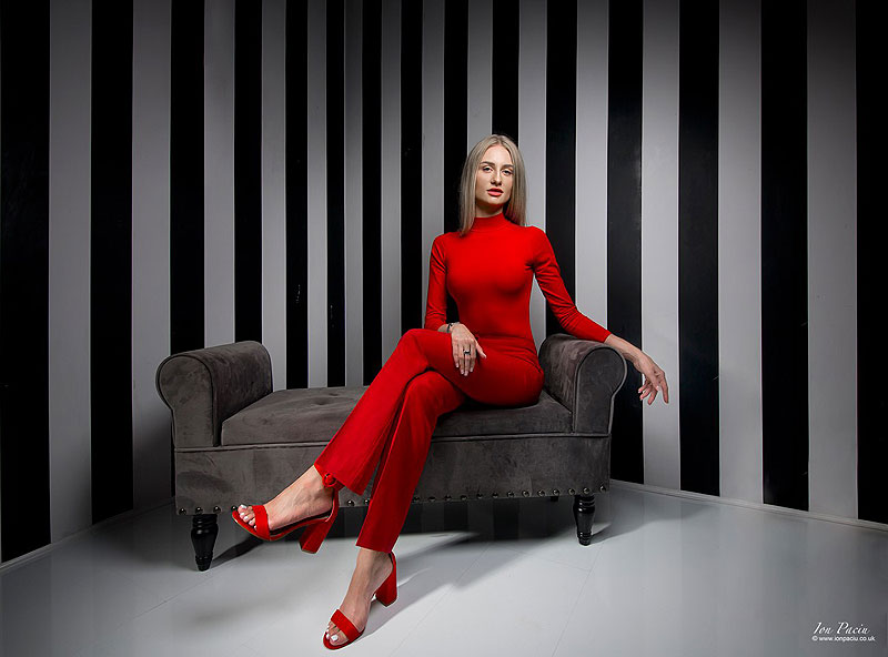 red, fashion portrait, studio lighting