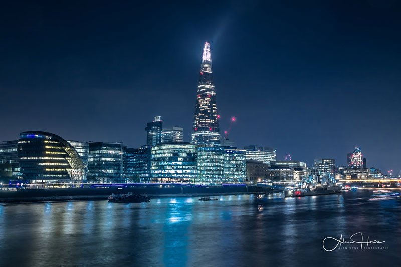The Shard and The River Thames photographed at night