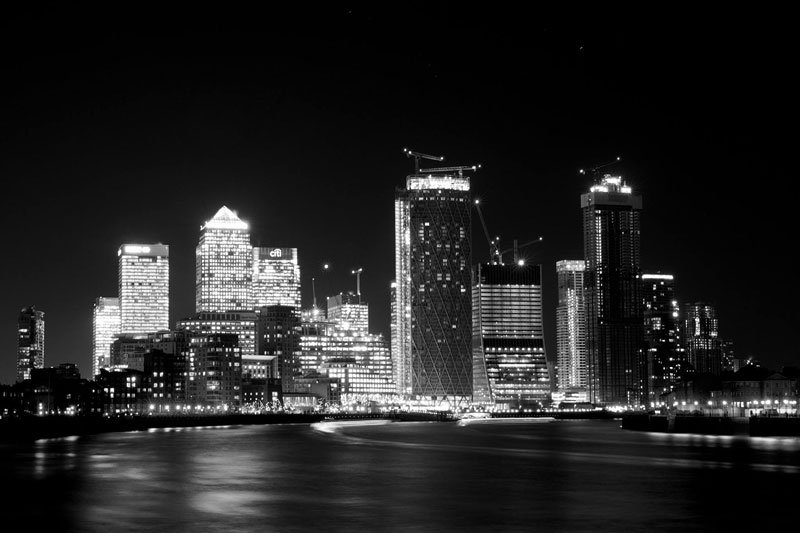 Canary Wharf night photo by student Jon Wackett